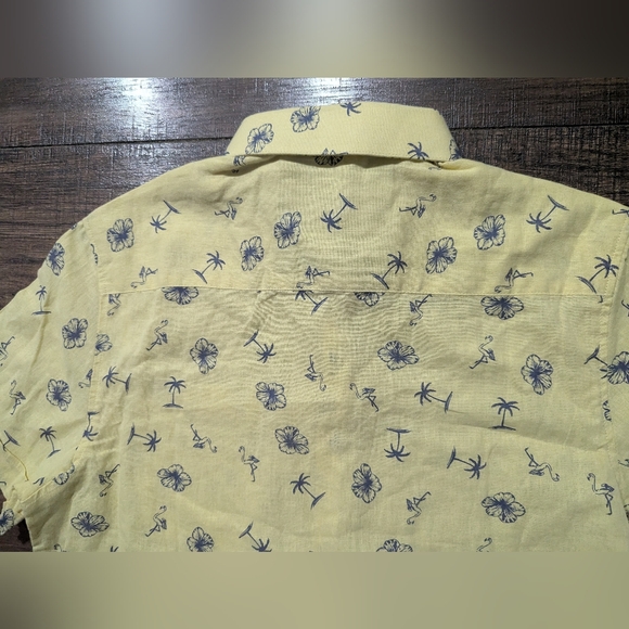 Bruno Milano Mens Short Sleeve Shirt Button Up Small NWT Yellow Flamingos Trees - Picture 12 of 16